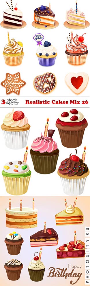 Векторный клипарт - Пирожные, торты, печенье / Realistic Cakes Mix 26